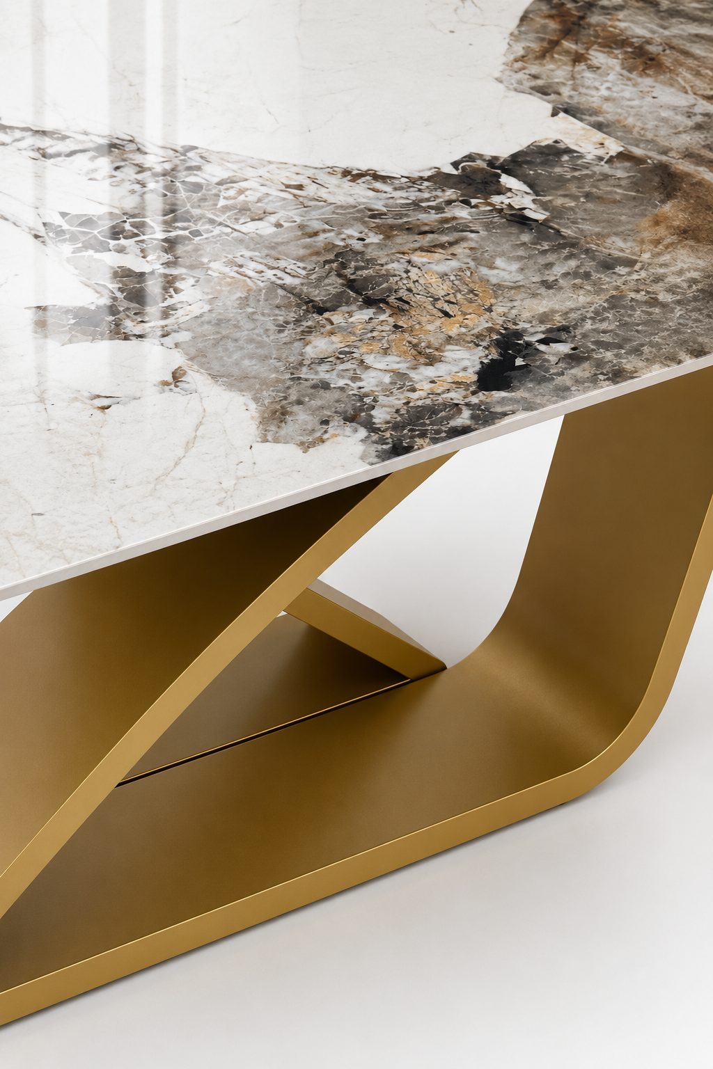 Mesa de Comedor Vero | Mesa con Top Cerámico Brillante y Base de Metal