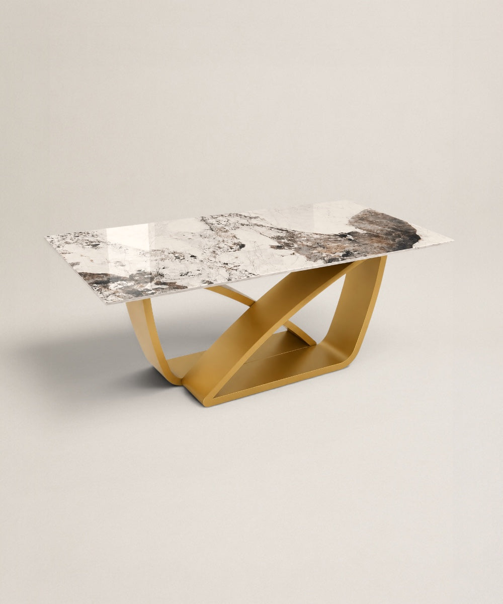 Mesa de Comedor Vero | Mesa con Top Cerámico Brillante y Base de Metal