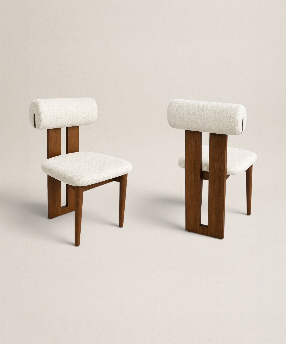 Silla Luta | Silla Nórdica de Madera con Respaldo Cilíndrico Tapizado