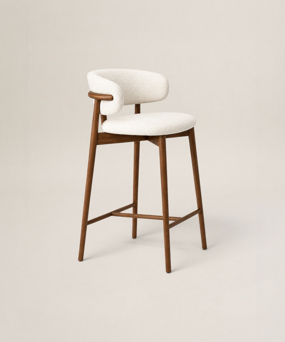 Banco Curvo | Banco Nórdico de Madera con Asiento y Respaldo Tapizado