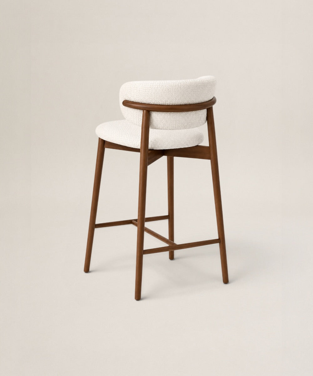 Banco Curvo | Banco Nórdico de Madera con Asiento y Respaldo Tapizado