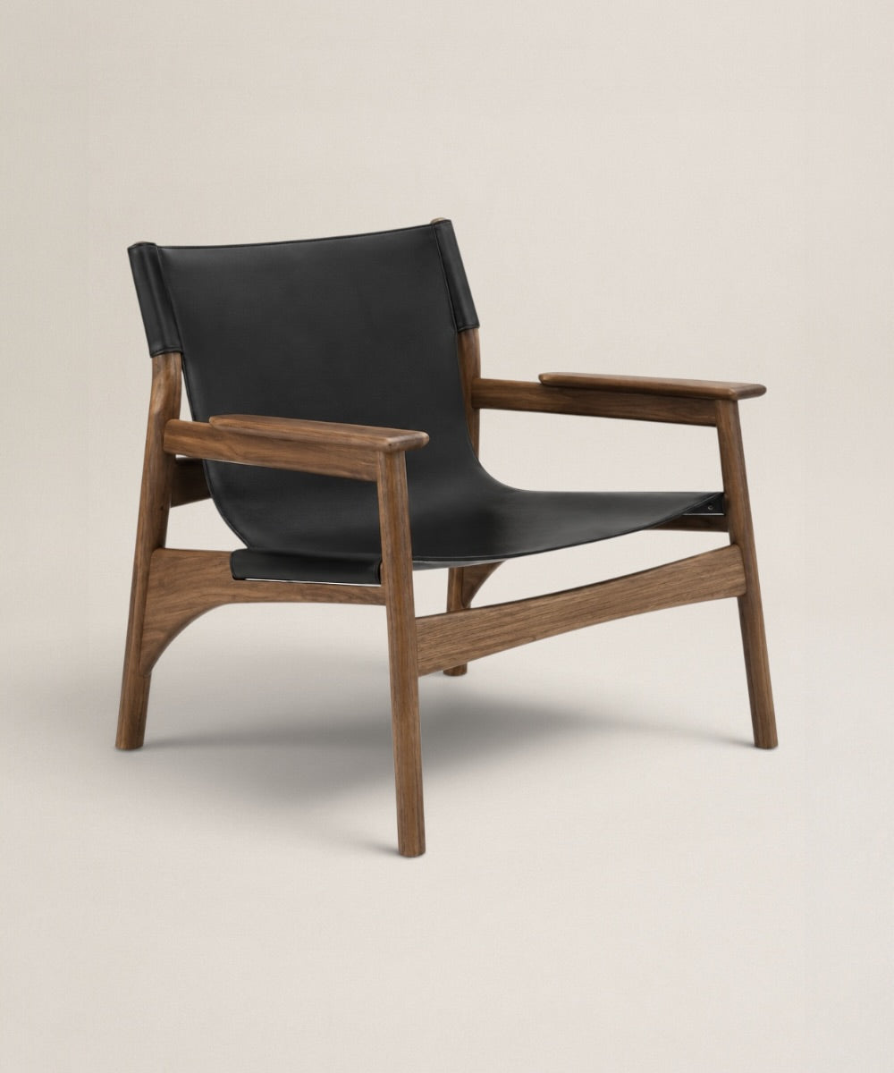 Silla de Sala Arlo | Sillón Mid-Century de Madera y Cuero 100% Natural
