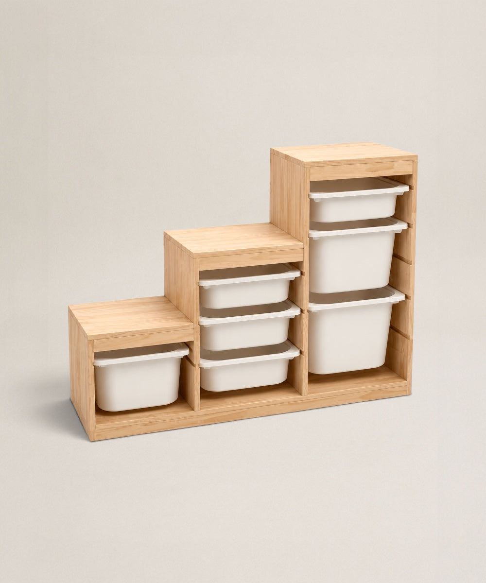 Organizador Escalonado | Mueble Organizador de Madera de Pino con Gavetas