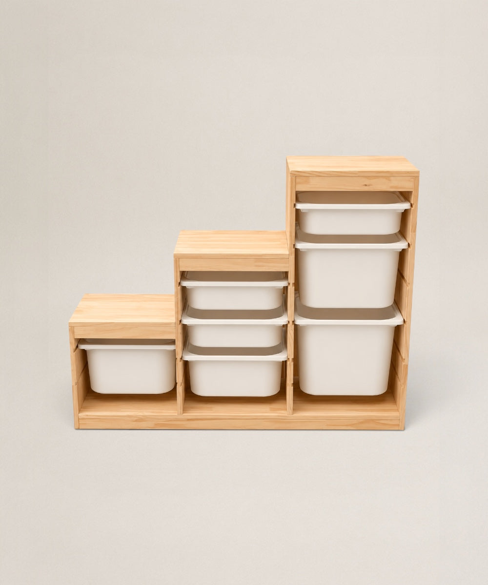 Organizador Escalonado | Mueble Organizador de Madera de Pino con Gavetas
