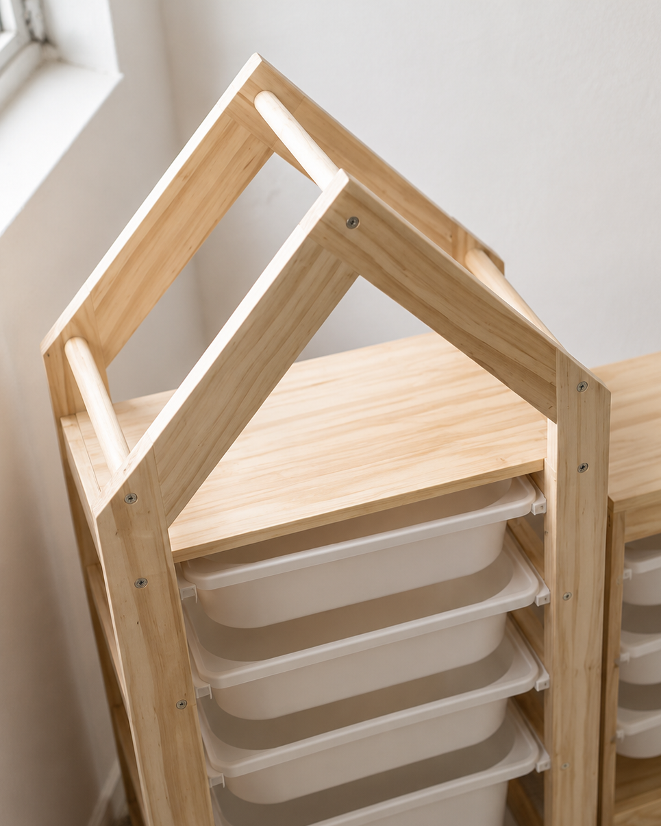 Organizador Infantil Casita | Mueble Organizador de Madera de Pino con Gavetas