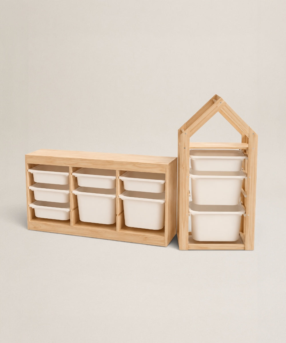 Organizador Infantil Casita | Mueble Organizador de Madera de Pino con Gavetas