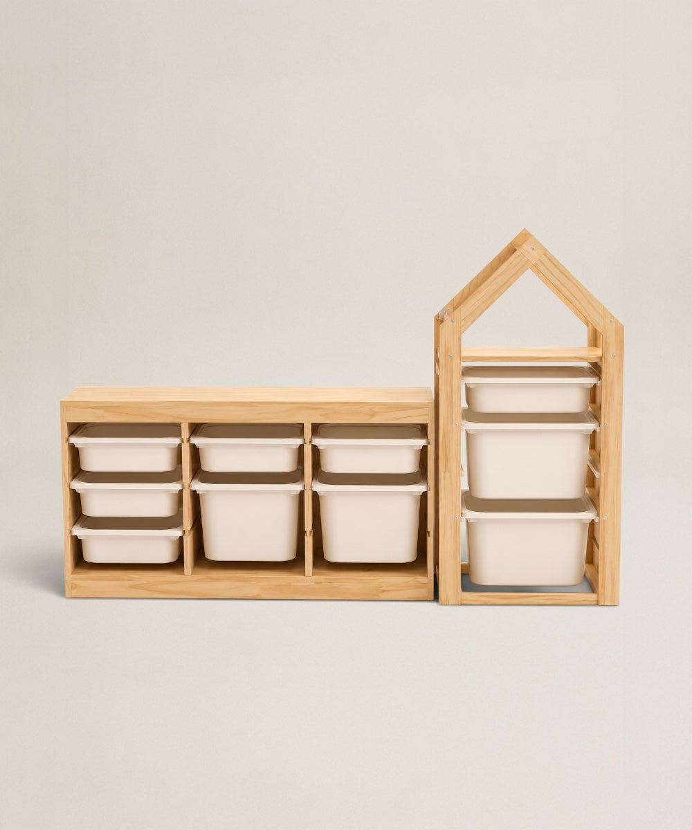 Organizador Infantil Casita | Mueble Organizador de Madera de Pino con Gavetas