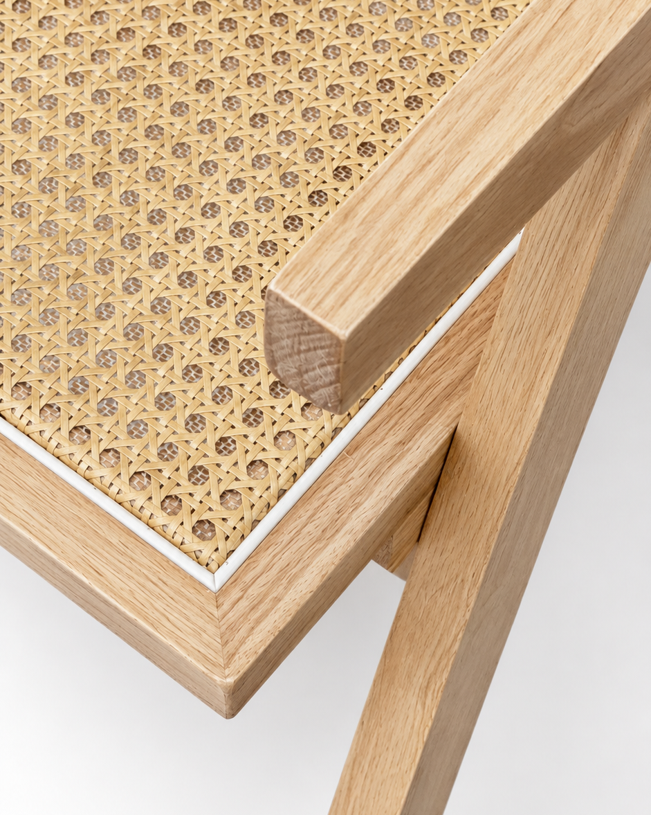 Silla de Madera y Ratán | Silla con Brazos de Diseño Natural