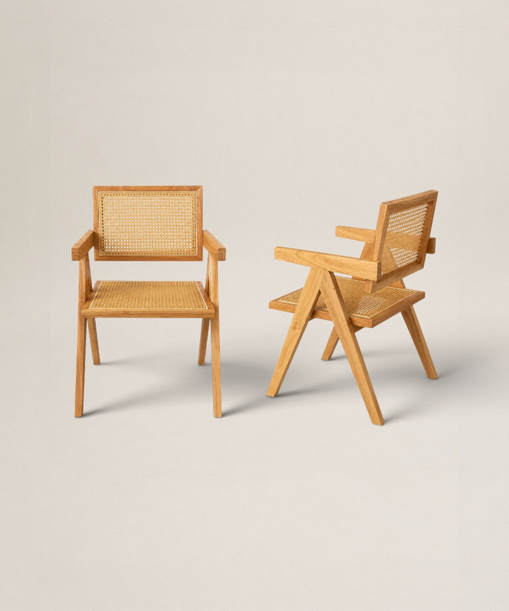 Silla de Madera y Ratán | Silla con Brazos de Diseño Natural