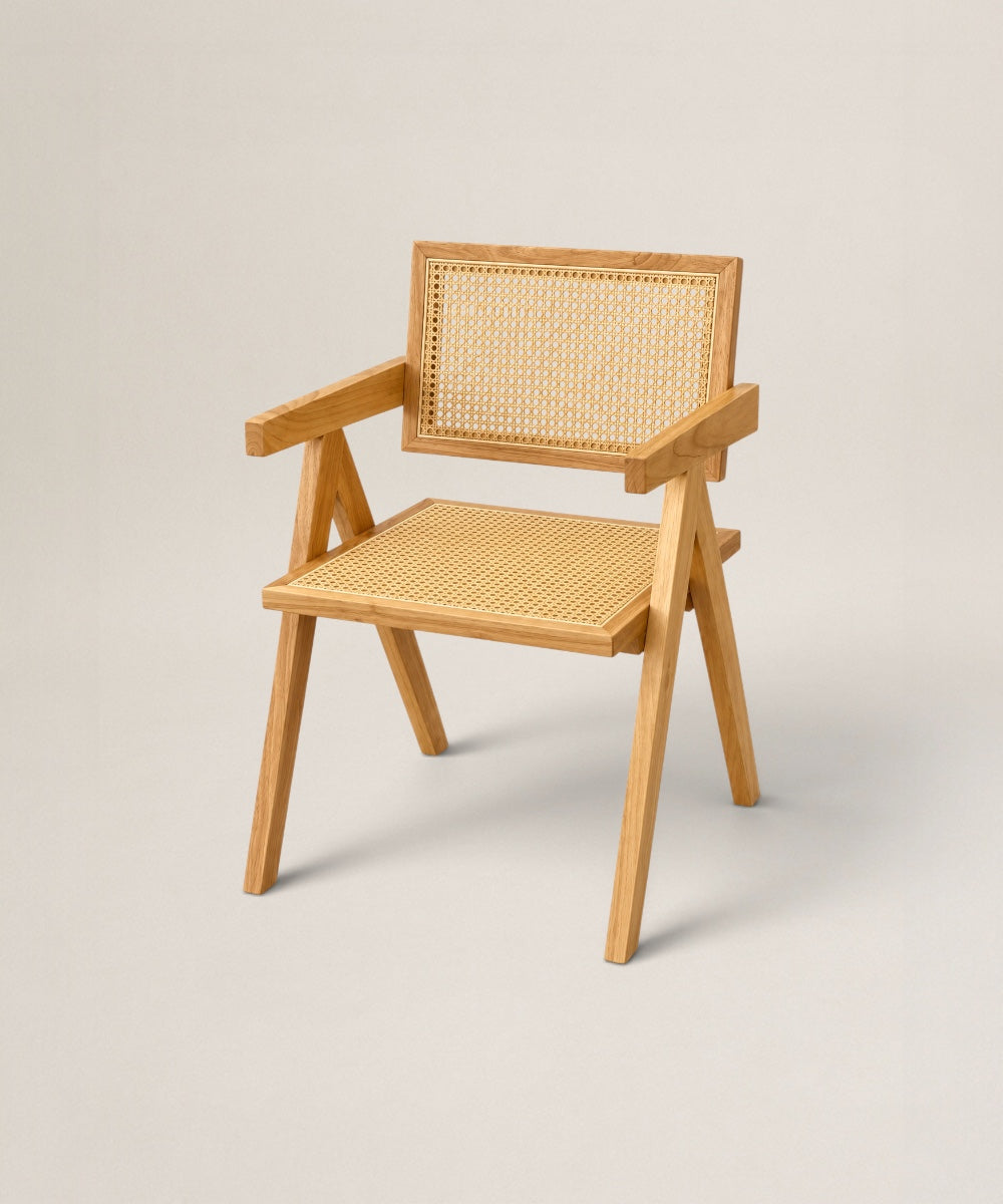 Silla de Madera y Ratán | Silla con Brazos de Diseño Natural