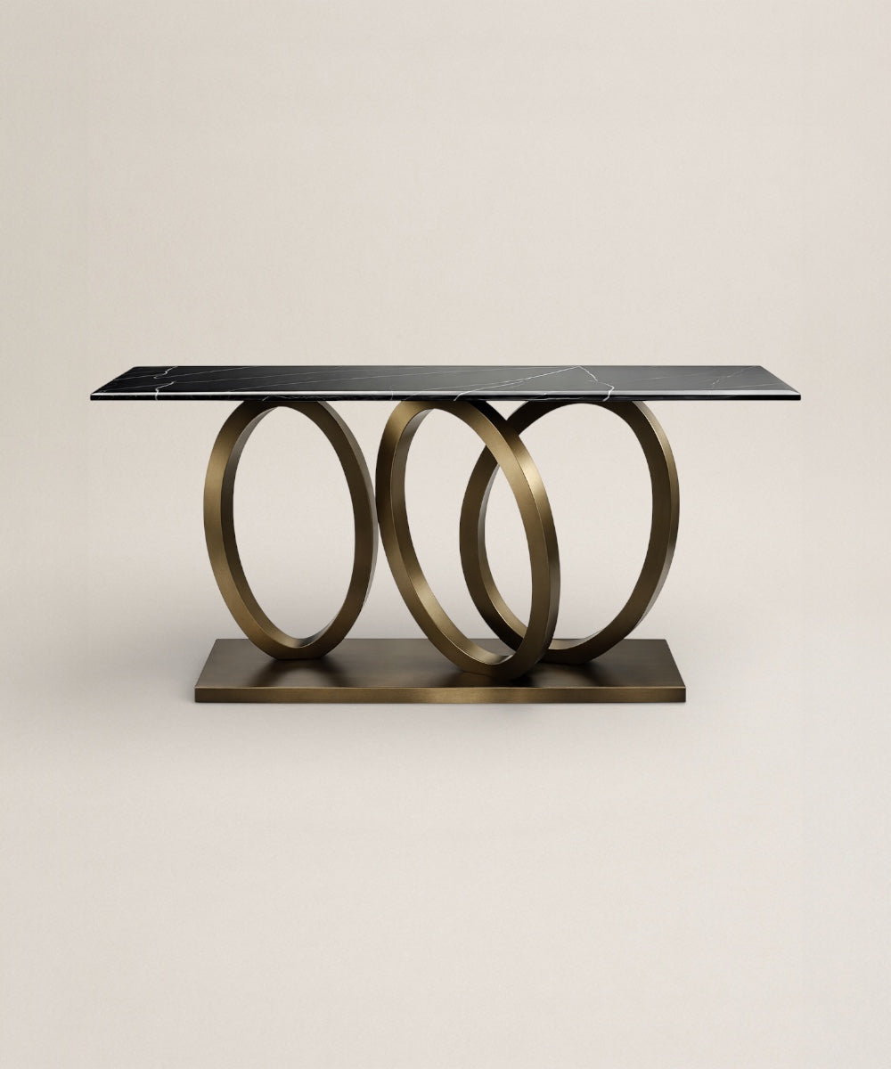 recibidor base de metal con top de mármol negro