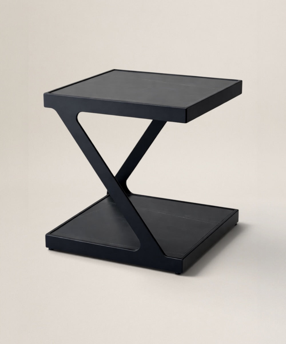 Mesa Auxiliar Metal y Cerámica Mármol | Diseño Moderno en Metal Negro