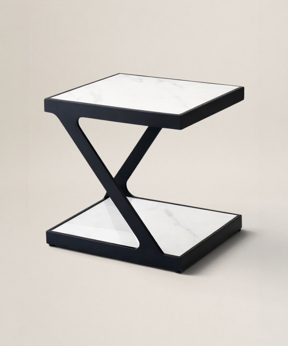 Mesa Auxiliar Metal y Cerámica Mármol | Diseño Moderno en Metal Negro
