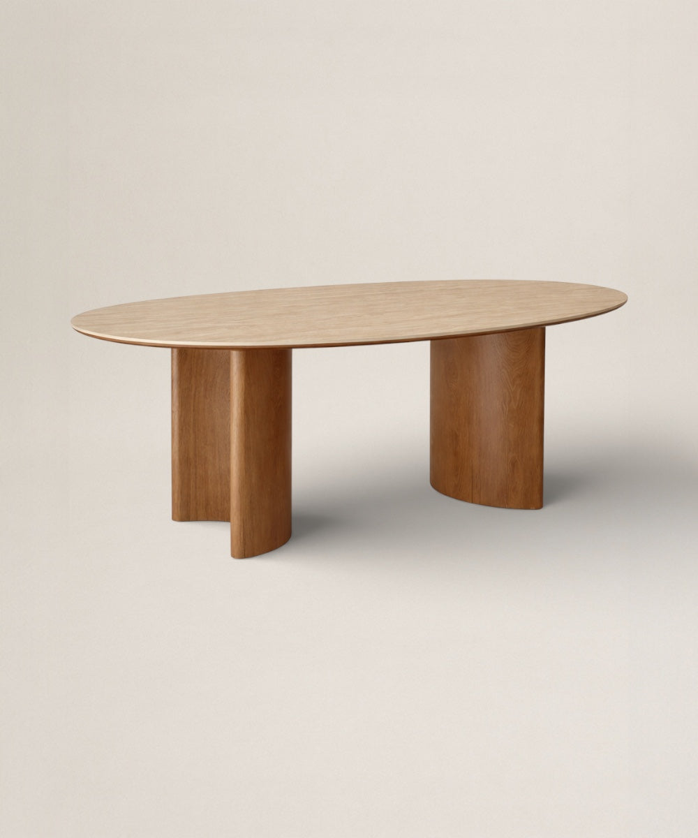 Mesa de Comedor Aura | Mesa con Top Cerámico Beige y Base de Madera