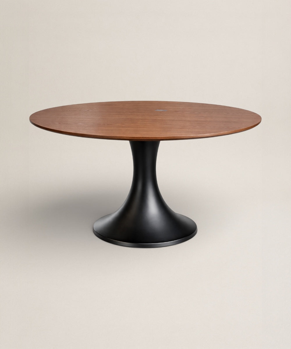 Mesa de Comedor Sora | Mesa Redonda de Madera Sólida con Base Metálica
