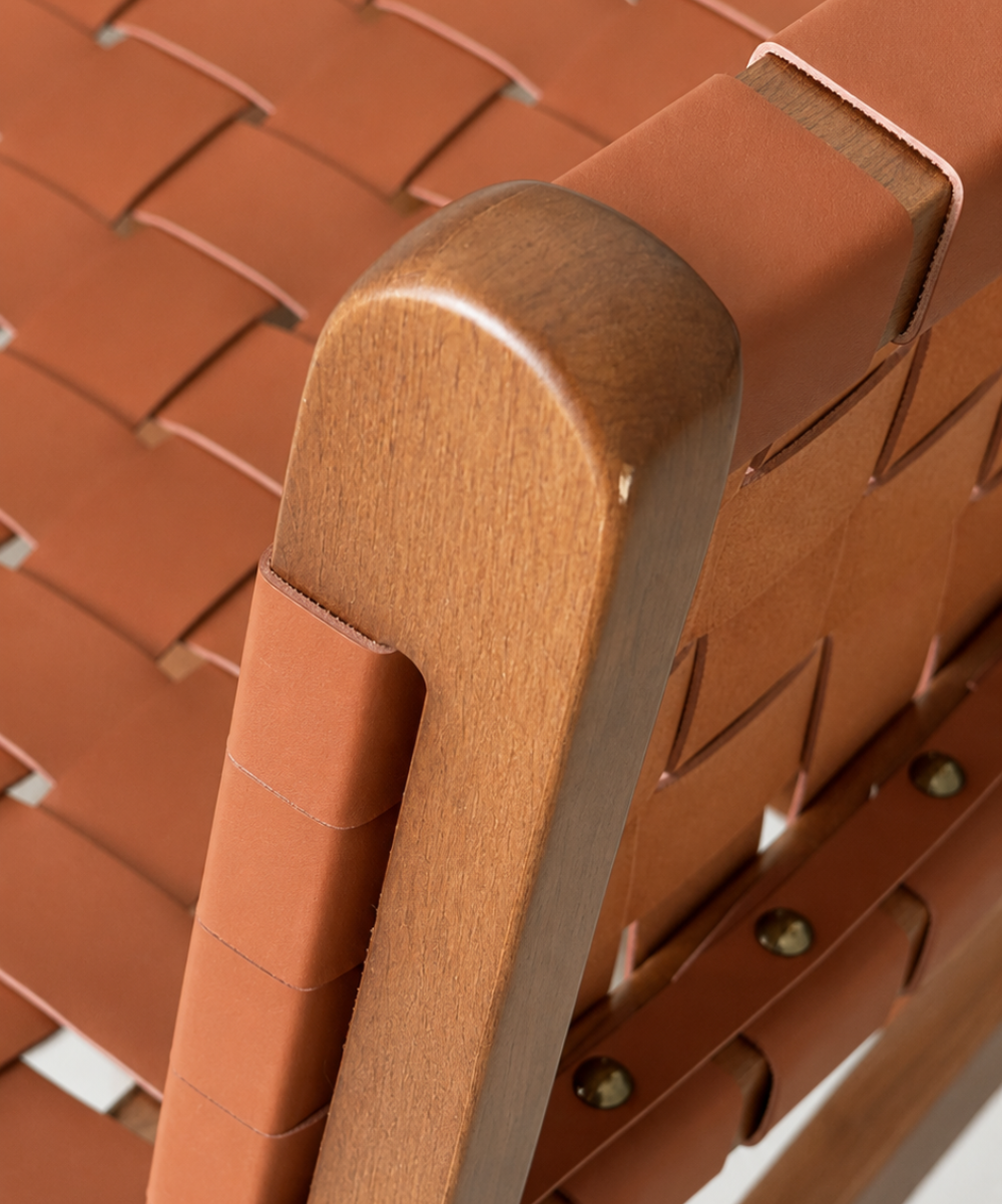 Banco Elio de Madera y Cuero | Banco Alto con Tejido en 100% Cuero