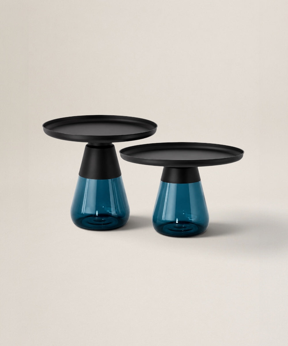 Mesa Auxiliar Glass | Mesa de Vidrio y Metal con Top Redondo