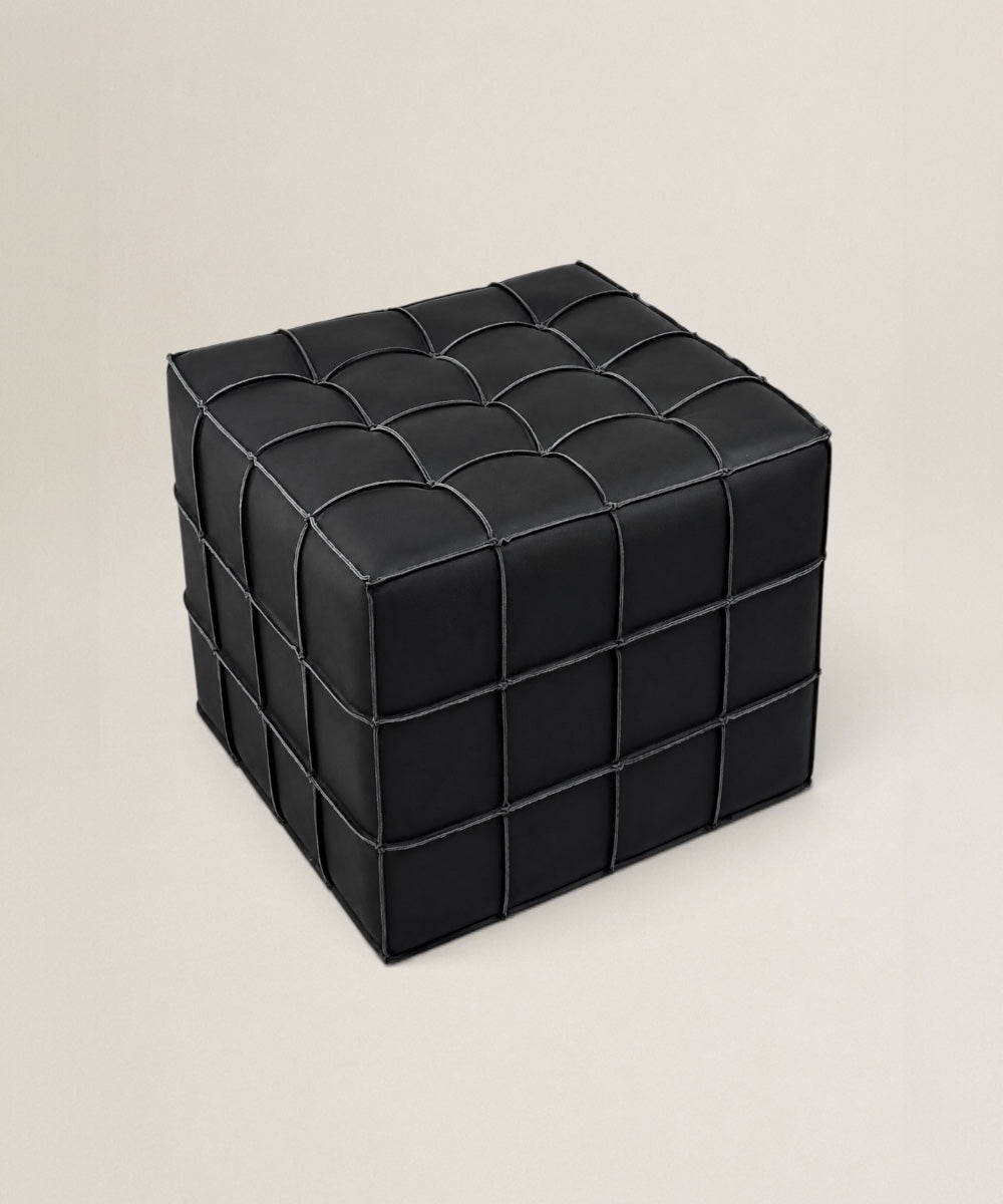 Taburete Cubo | Diseño Mid-Century 100% cuero